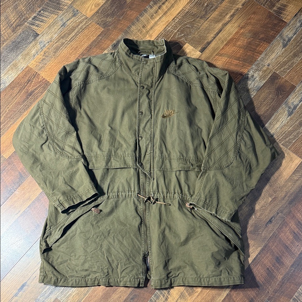 Vintage 90s Nike Olive Green Drawstring Parka Jacket - Rare - XXL